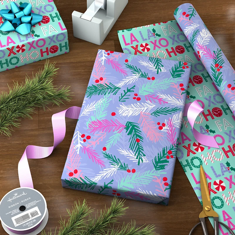 Vibrant Pines/Merry Messages Christmas Reversible Wrapping Paper Roll, 30 sq. ft. for only USD 4.99 | Hallmark