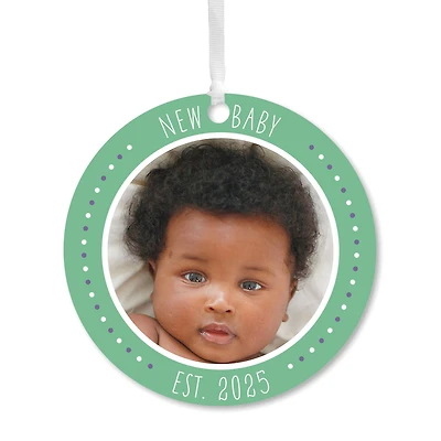 New Baby Round Metal Personalized Ornament, Custom Photo and Text for only USD 17.99 | Hallmark