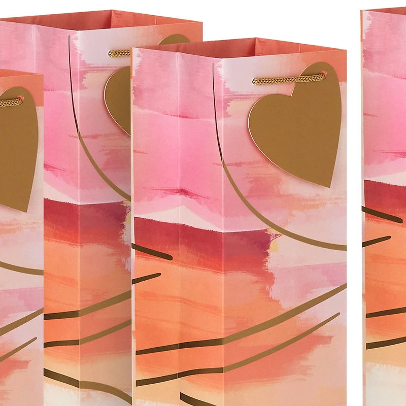 13" Abstract Pink and Gold 4-Pack Wine Bottle Gift Bags for only USD 9.99 | Hallmark