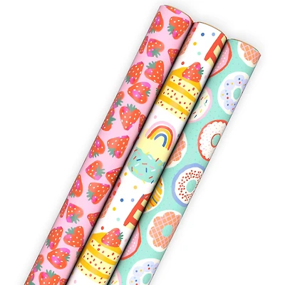 Sweet Treats 3-Pack Assorted Wrapping Paper Roll Bundle, 75 sq. ft. total for only USD 19.99 | Hallmark