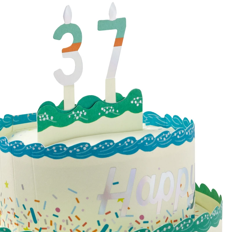 Blue and Green Confetti Cake Pick-a-Number Customizable Pop-Up Birthday Card for only USD 9.99 | Hallmark