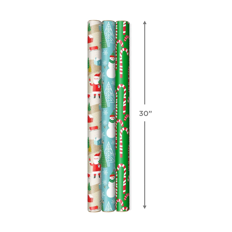 Santa Fun 3-Pack Reversible Christmas Wrapping Paper, 120 sq. ft. for only USD 16.99 | Hallmark