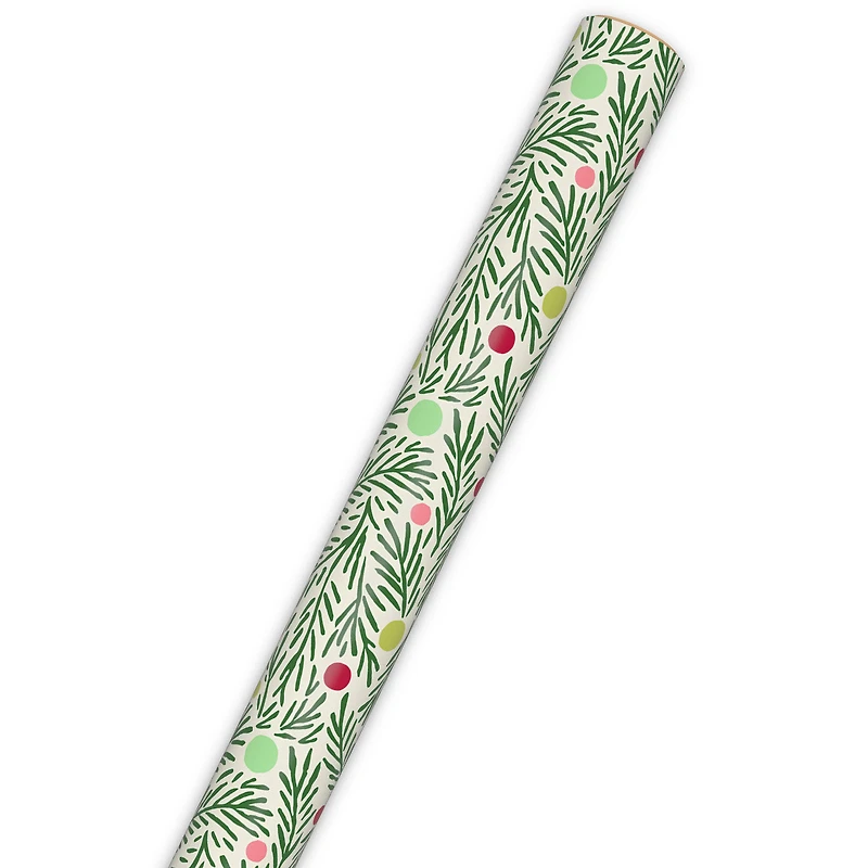 Pine Branches and Polka Dots on Cream Holiday Wrapping Paper Roll, 35 sq. ft. for only USD 4.99 | Hallmark