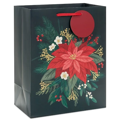 9.6" Red Poinsettia on Black Medium Christmas Gift Bag for only USD 3.49 | Hallmark