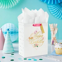 9.6" Gold Script on Floral Medium Birthday Gift Bag for only USD 3.99 | Hallmark