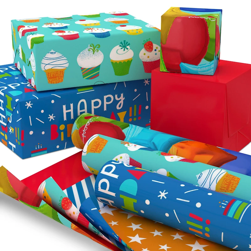 Bright Birthday 3-Pack Reversible Wrapping Paper for only USD 16.99 | Hallmark