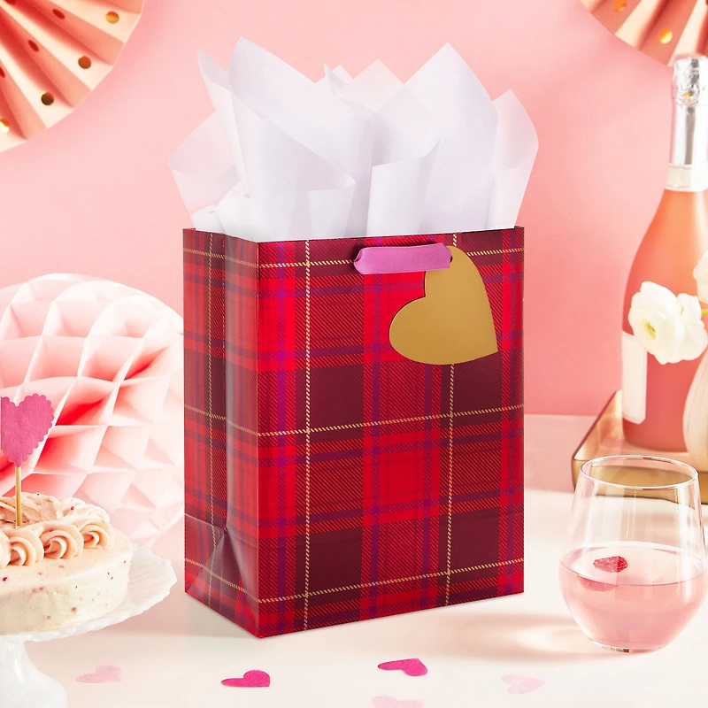 9.6" Metallic Red Plaid Medium Valentine's Day Gift Bag for only USD 3.99 | Hallmark