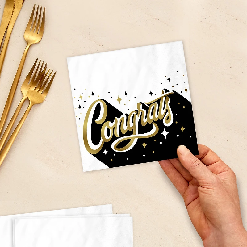 "Congrats" Gold and Black Graduation Cocktail Napkins, Pack of 20 for only USD 4.49 | Hallmark