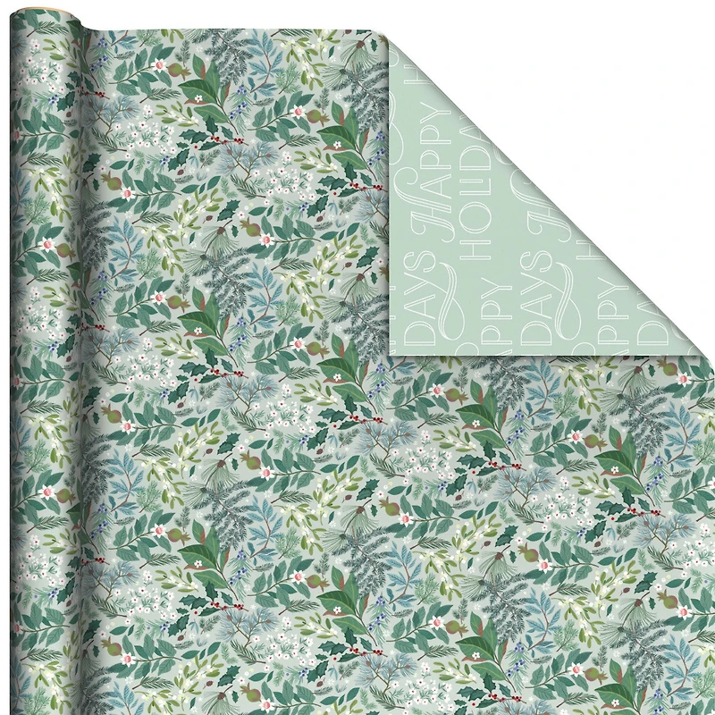 Floral on Blue/Happy Holidays Reversible Wrapping Paper Roll, 30 sq. ft. for only USD 4.99 | Hallmark