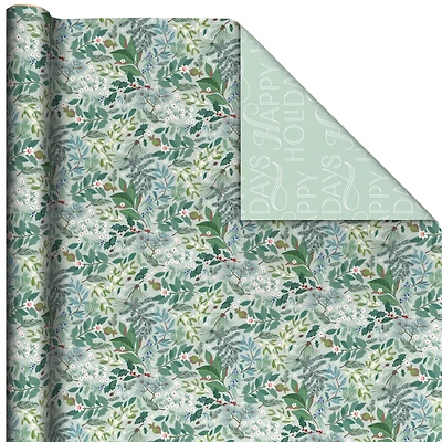 Floral on Blue/Happy Holidays Reversible Wrapping Paper Roll, 30 sq. ft. for only USD 4.99 | Hallmark