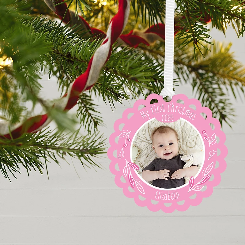 Baby's First Christmas Scalloped Metal Personalized Ornament