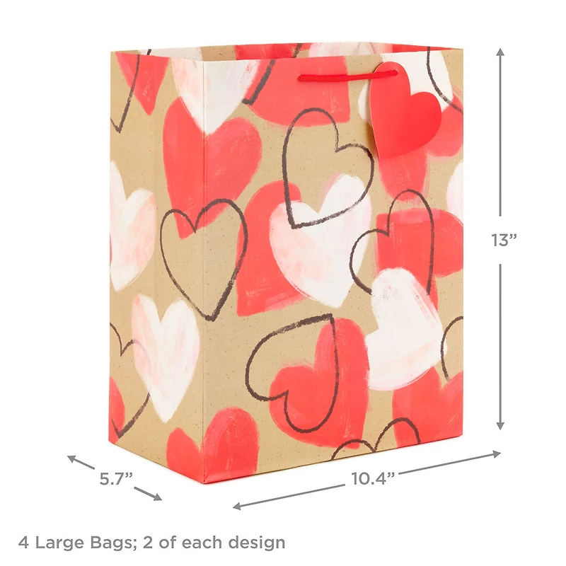 13" Happy Heart Day and Painted Hearts 4-Pack Large Valentine's Day Gift Bags for only USD 10.49 | Hallmark