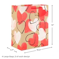 13" Happy Heart Day and Painted Hearts 4-Pack Large Valentine's Day Gift Bags for only USD 10.49 | Hallmark