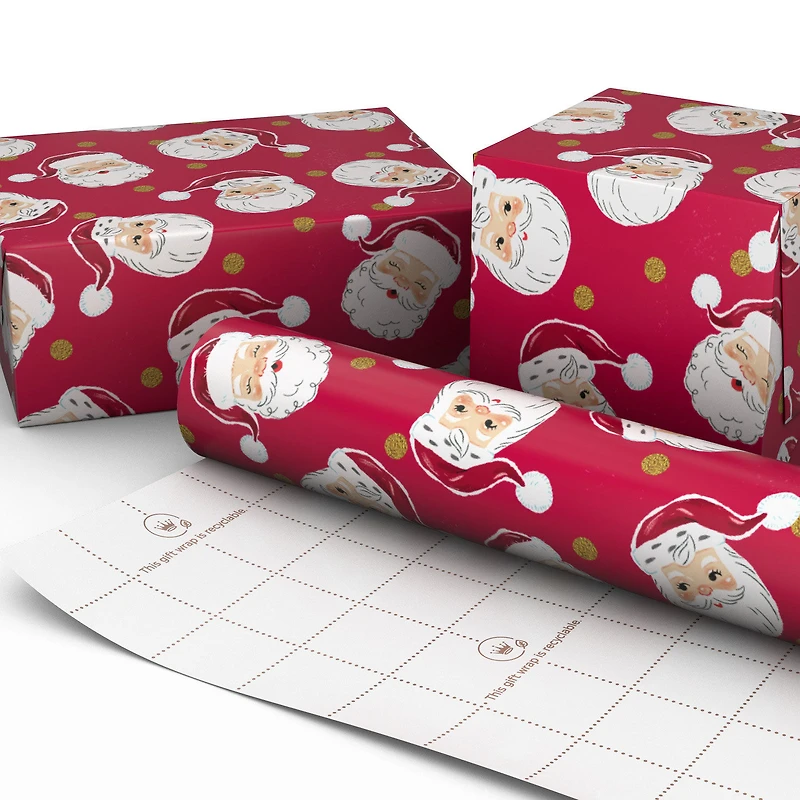 Classic Santa Faces on Red Jumbo Christmas Wrapping Paper Roll, 90 sq. ft. for only USD 9.99 | Hallmark