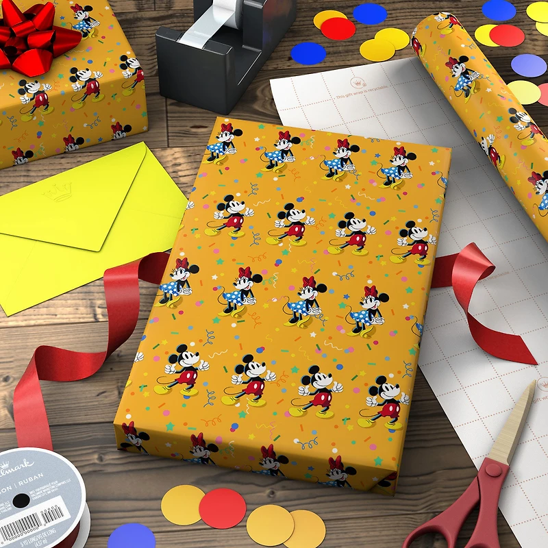 Disney Mickey and Minnie on Yellow Wrapping Paper Roll, 17.5 sq. ft. for only USD 4.99 | Hallmark