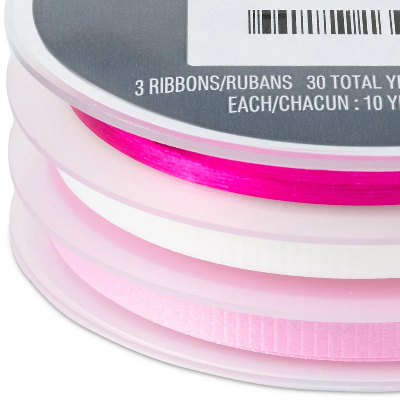 Light Pink/White/Metallic Hot Pink 3-Pack Curling Ribbon, 90' total for only USD 2.99 | Hallmark