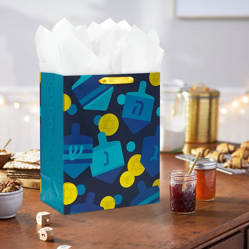 13" Dreidels and Gelt on Black Large Hanukkah Gift Bag for only USD 4.99 | Hallmark