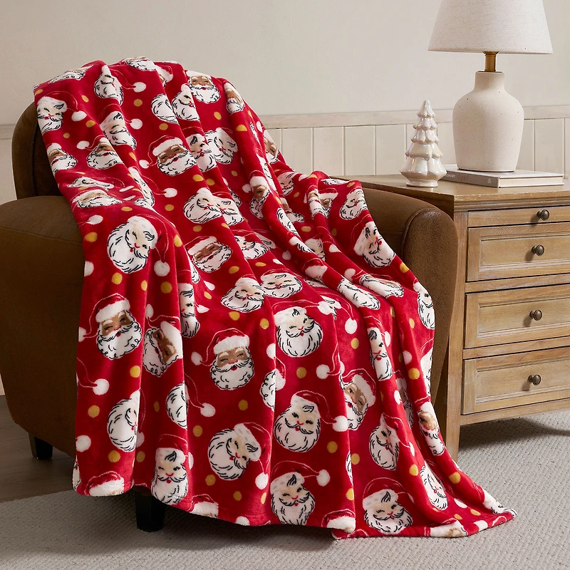 Santa Faces Red Plush Throw Blanket, 50x70 for only USD 29.99 | Hallmark