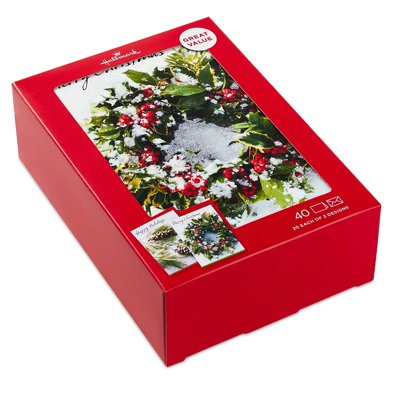 Wreath and Pine Branch Boxed Christmas Cards With Seals, Pack of 40 for only USD 18.99 | Hallmark