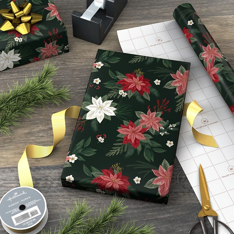 Poinsettias on Black Christmas Wrapping Paper Roll, 35 sq. ft. for only USD 4.99 | Hallmark