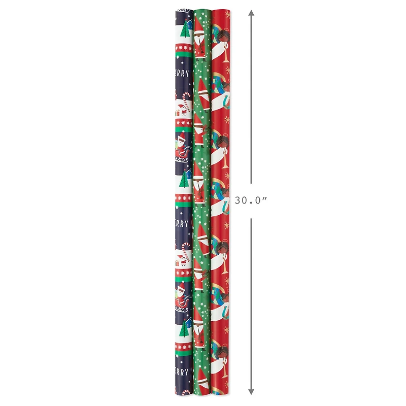 Santa Fun 3-Pack Christmas Wrapping Paper Assortment, 120 sq. ft. for only USD 16.99 | Hallmark