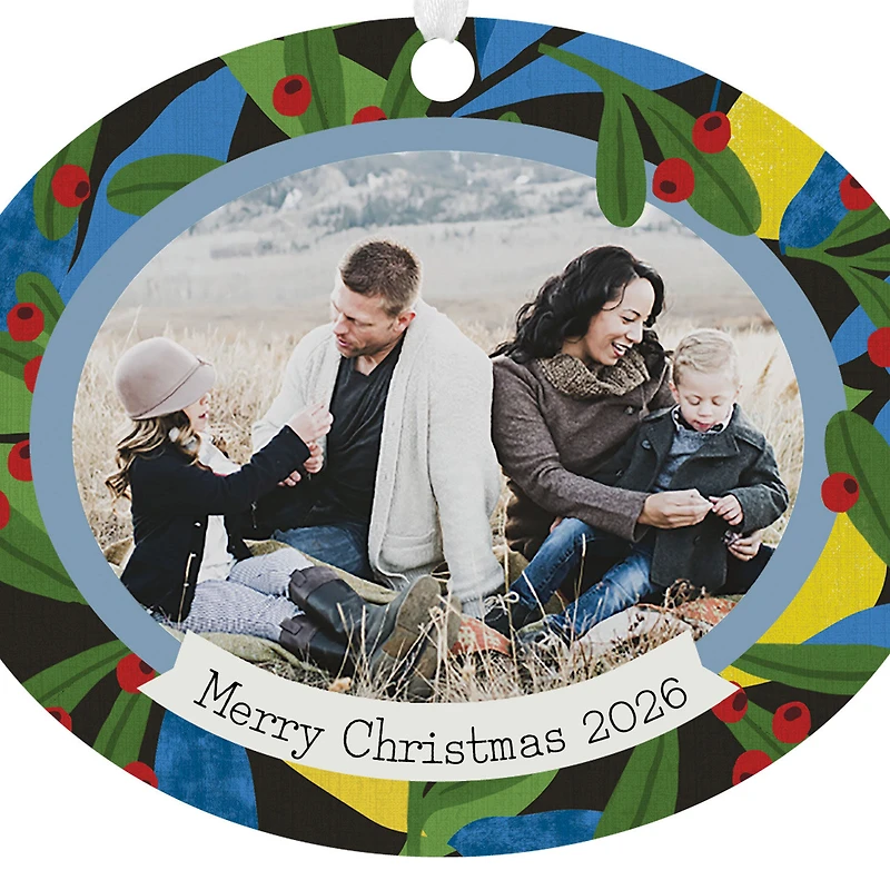 Holiday Holly Horizontal Oval Metal Personalized Ornament, Custom Photo and Text for only USD 17.99 | Hallmark