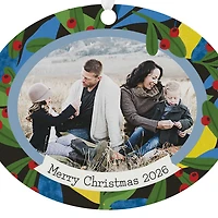 Holiday Holly Horizontal Oval Metal Personalized Ornament, Custom Photo and Text for only USD 17.99 | Hallmark