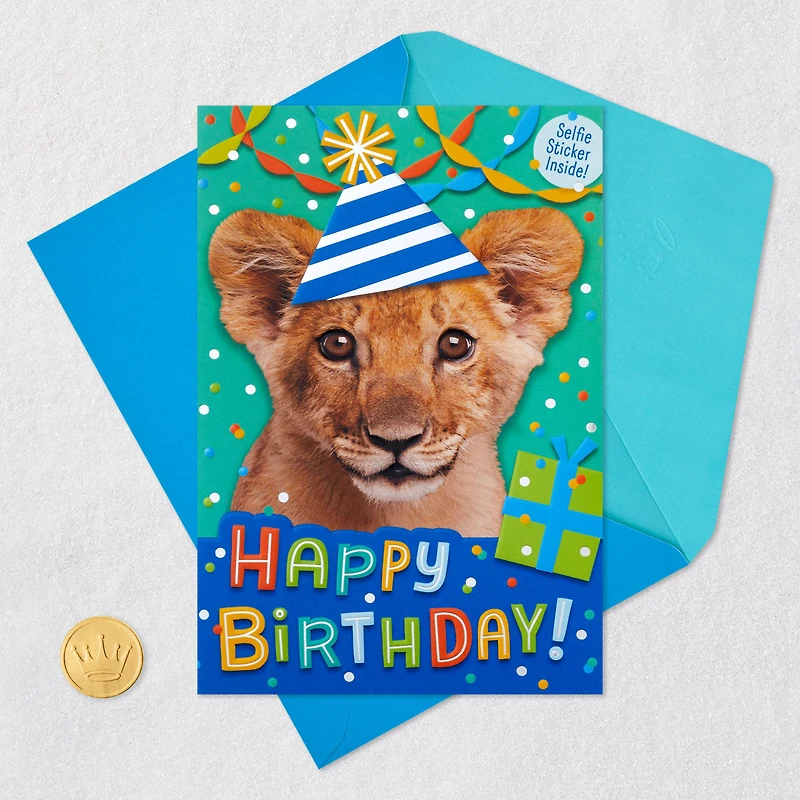 Fun Little Guy Lion Birthday Card With Sticker for only USD 3.99 | Hallmark