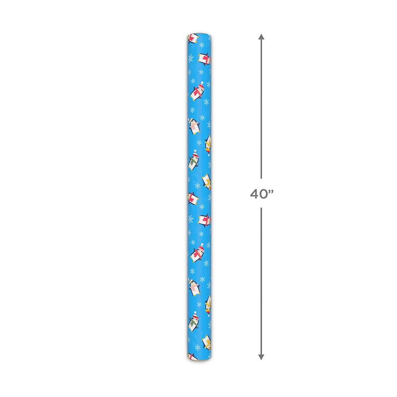 Playful Penguins on Blue Jumbo Holiday Wrapping Paper Roll, 90 sq. ft. for only USD 9.99 | Hallmark