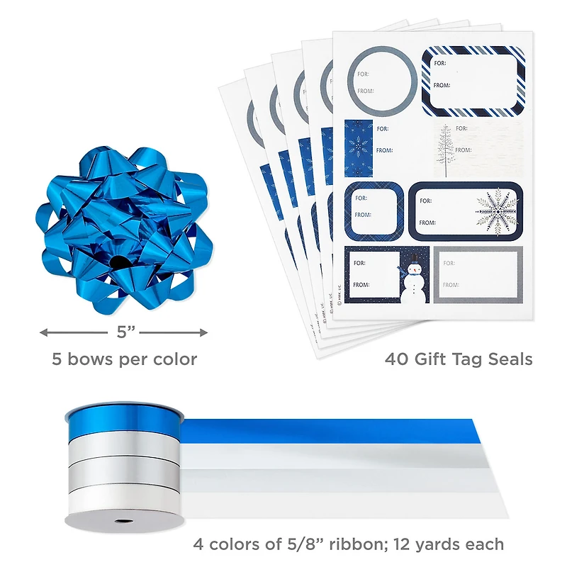 Blue and Silver Gift Wrap Kit With Holiday Wrapping Paper, Bows, Ribbons and Tags for only USD 29.99 | Hallmark