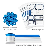 Blue and Silver Gift Wrap Kit With Holiday Wrapping Paper, Bows, Ribbons and Tags for only USD 29.99 | Hallmark