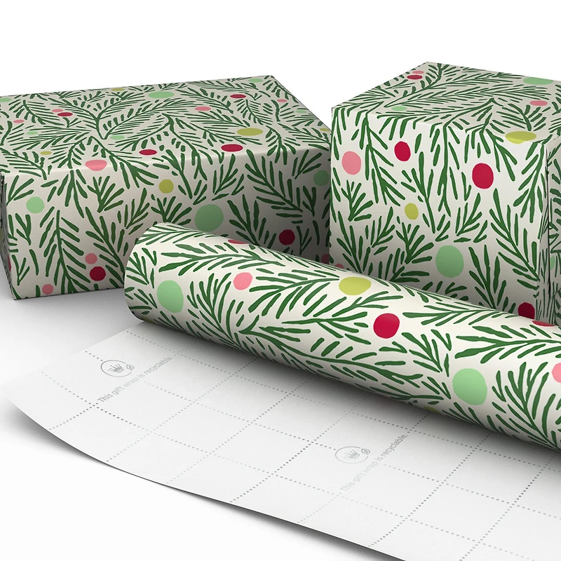 Pine Branches and Polka Dots on Cream Holiday Wrapping Paper Roll, 35 sq. ft. for only USD 4.99 | Hallmark