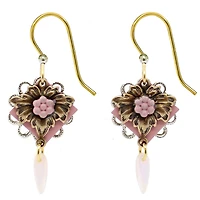 Silver Forest Vintage Pink Flower and Gold Filigree Drop Earrings for only USD 20.00 | Hallmark
