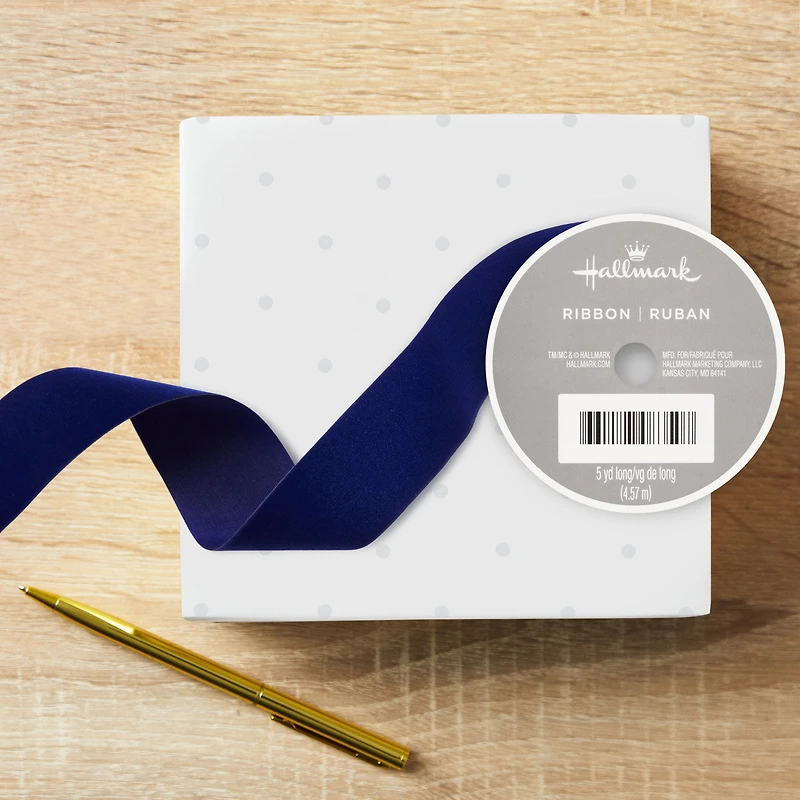 1.5" Navy Blue Velvet Ribbon, 15' for only USD 6.99 | Hallmark