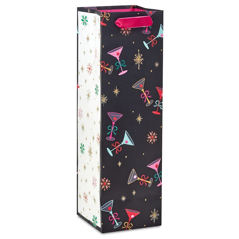 13" Lacey Chabert Collection Tiny Tini Glasses on Black Christmas Wine Gift Bag for only USD 4.99 | Hallmark