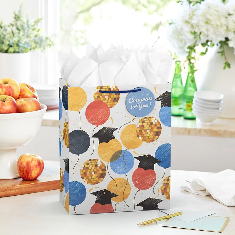 13" Balloons, Grad Caps and Disco Balls Large Graduation Gift Bag for only USD 4.99 | Hallmark