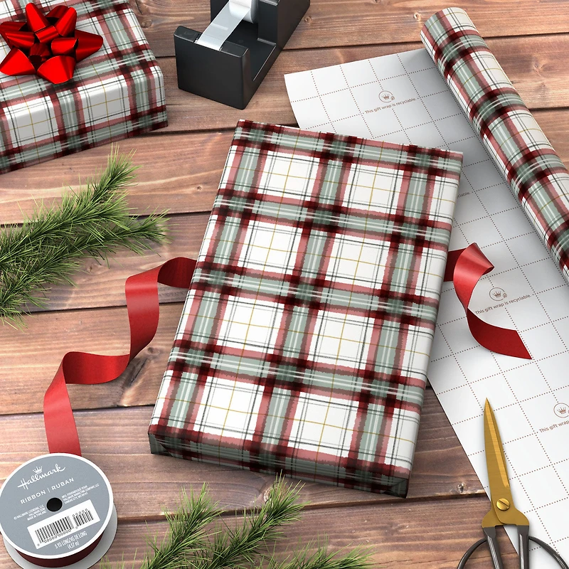 Farmhouse Plaid on White Christmas Wrapping Paper Roll, 22.5 sq. ft. for only USD 4.99 | Hallmark
