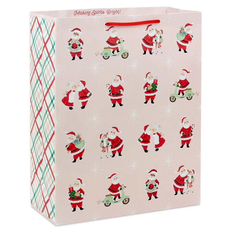 15.5" Vintage Santa Scenes on Pink Extra-Large Christmas Gift Bag for only USD 4.99 | Hallmark