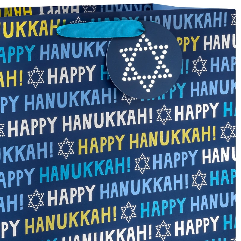15.5" Happy Hanukkah on Metallic Blue Extra-Large Gift Bag for only USD 5.49 | Hallmark