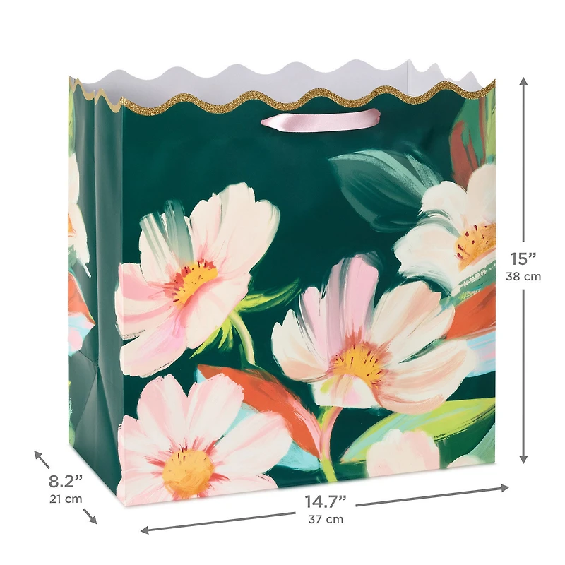 15" Lacey Chabert Collection Painted Flowers on Green Extra-Deep Gift Bag for only USD 7.29 | Hallmark