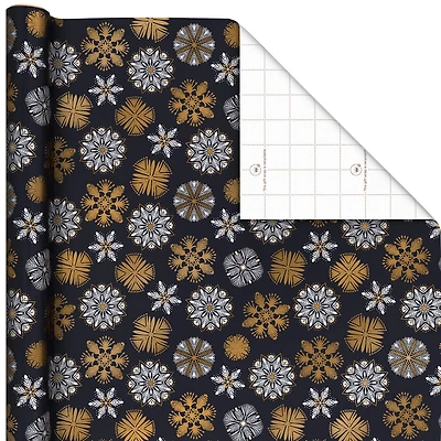 White and Gold Snowflakes on Black Holiday Wrapping Paper Roll, 35 sq. ft. for only USD 4.99 | Hallmark