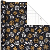 White and Gold Snowflakes on Black Holiday Wrapping Paper Roll, 35 sq. ft. for only USD 4.99 | Hallmark
