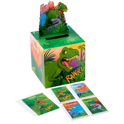 Dinosaur Rawr Kids Classroom Valentines Set With Cards, Stickers and Mailbox for only USD 14.99 | Hallmark