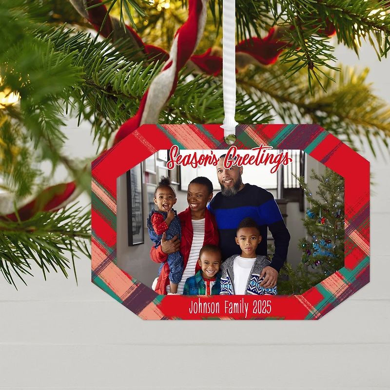 Red Plaid Metal Personalized Ornament, Custom Photo and Text for only USD 17.99 | Hallmark