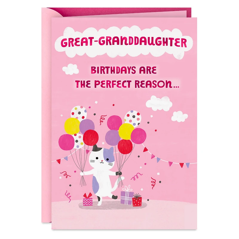 Get Carried Away Kitty and Balloons Birthday Card for Great-Granddaughter for only USD 2.99 | Hallmark
