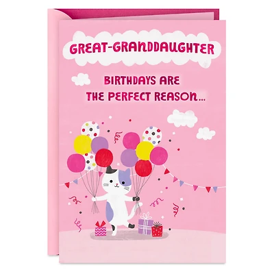 Get Carried Away Kitty and Balloons Birthday Card for Great-Granddaughter for only USD 2.99 | Hallmark