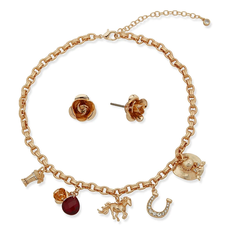 Kentucky Roses Gold Metal Charm Necklace and Rose Earrings Set for only USD 28.00 | Hallmark
