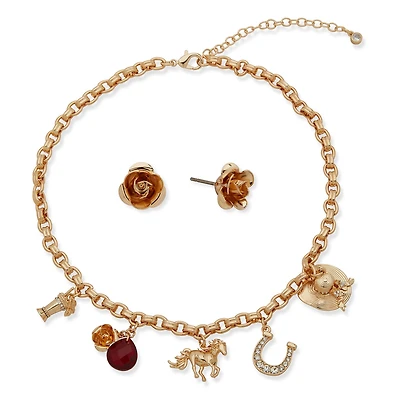 Kentucky Roses Gold Metal Charm Necklace and Rose Earrings Set for only USD 28.00 | Hallmark