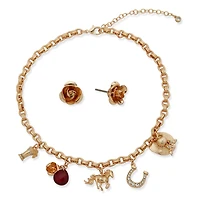 Kentucky Roses Gold Metal Charm Necklace and Rose Earrings Set for only USD 28.00 | Hallmark