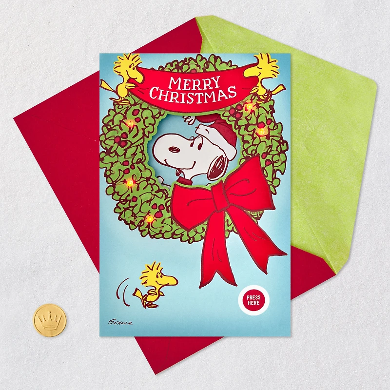 Peanuts® Snoopy and Woodstock Bright and Joyful Musical Christmas Card With Light for only USD 8.99 | Hallmark